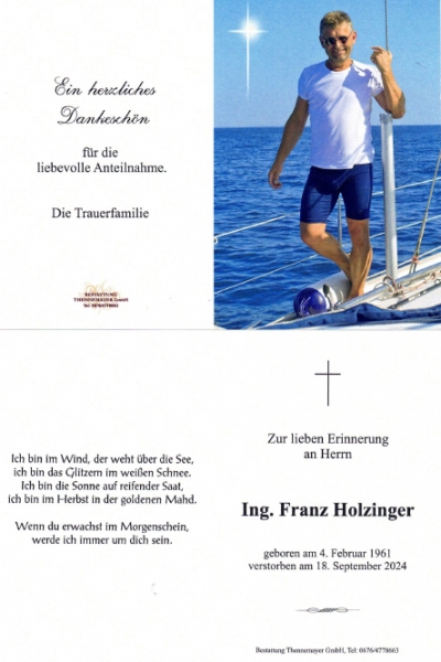 Nachruf auf Ing. Franz Holzinger